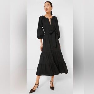 NEW! Tuckernuck Lyles Black 100% cotton tiered dress pockets removable belt S